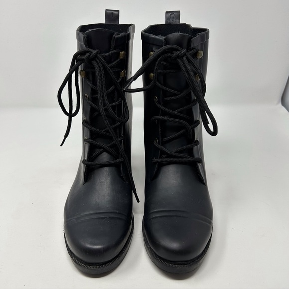 Chooka Darren Black Rubber Riding Lace-Up Rain Boots Size 5 - Picture 4 of 14